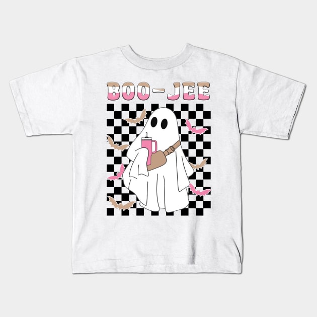 Spooky Season Cute Ghost Halloween Costume Boujee Boo-Jee Kids T-Shirt by JennyArtist